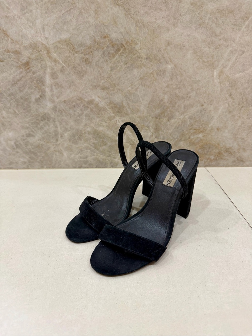 Steve Madden Black Suede Block Heel Slingback Sandals